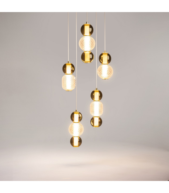 Drop Modern 5 Cluster Pendant Ceiling Light Gold 3000K 9300lm Colorful Shade-4