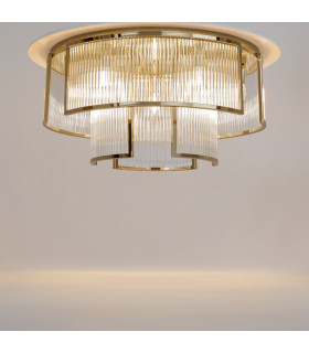Frame Modern 65cm Cylindrical Ceiling Light Gold 9xE14 Glass Shade-2