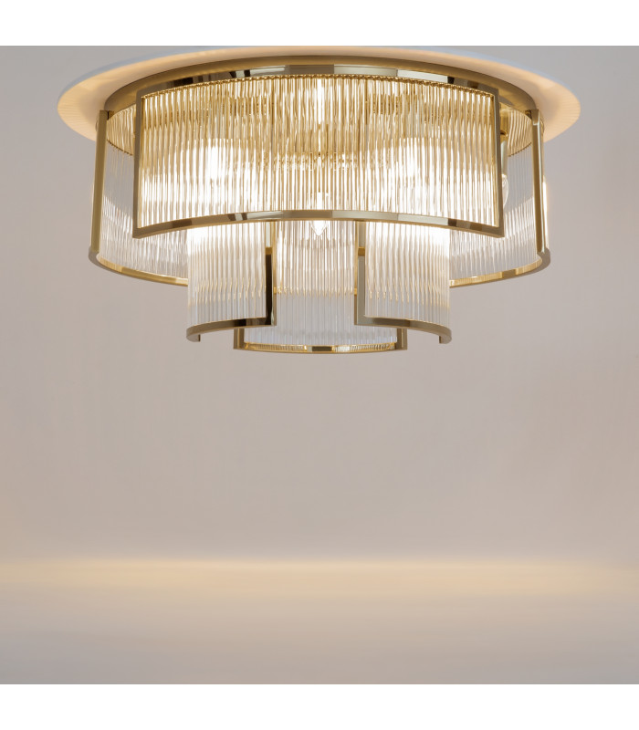Frame Modern 65cm Cylindrical Ceiling Light Gold 9xE14 Glass Shade-2