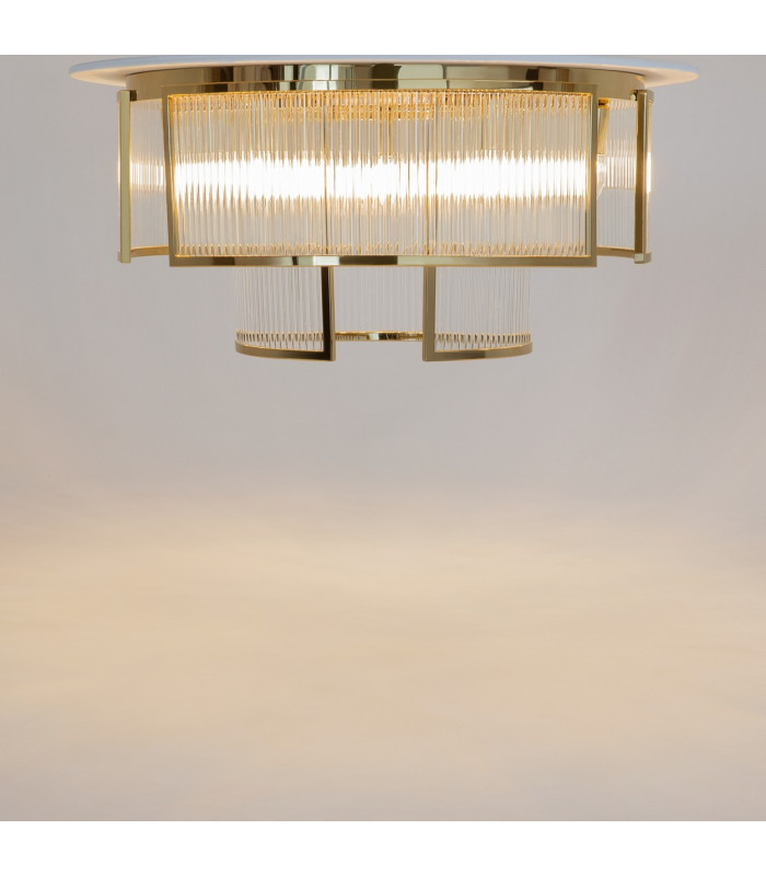 Frame Modern 65cm Cylindrical Ceiling Light Gold 9xE14 Glass Shade-5
