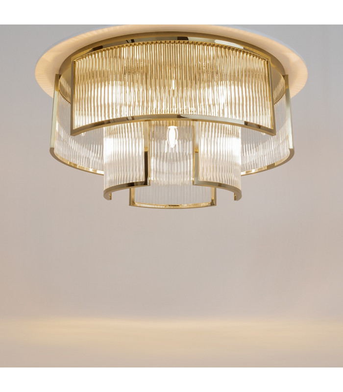 Frame Modern 65cm Cylindrical Ceiling Light Gold 9xE14 Glass Shade-6