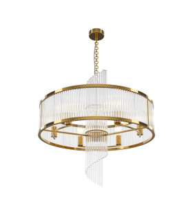 Frame Modern 58cm Cylindrical Pendant Ceiling Light Gold 6xE14 Glass Shade-1