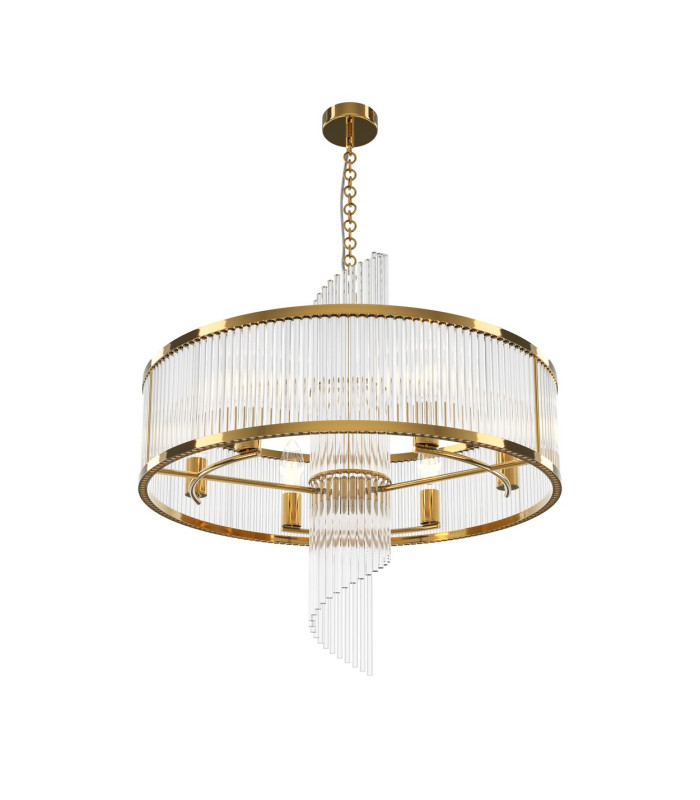 Frame Modern 58cm Cylindrical Pendant Ceiling Light Gold 6xE14 Glass Shade-1