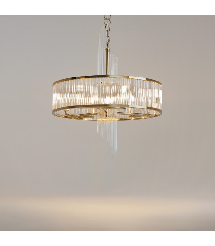 Frame Modern 58cm Cylindrical Pendant Ceiling Light Gold 6xE14 Glass Shade-4