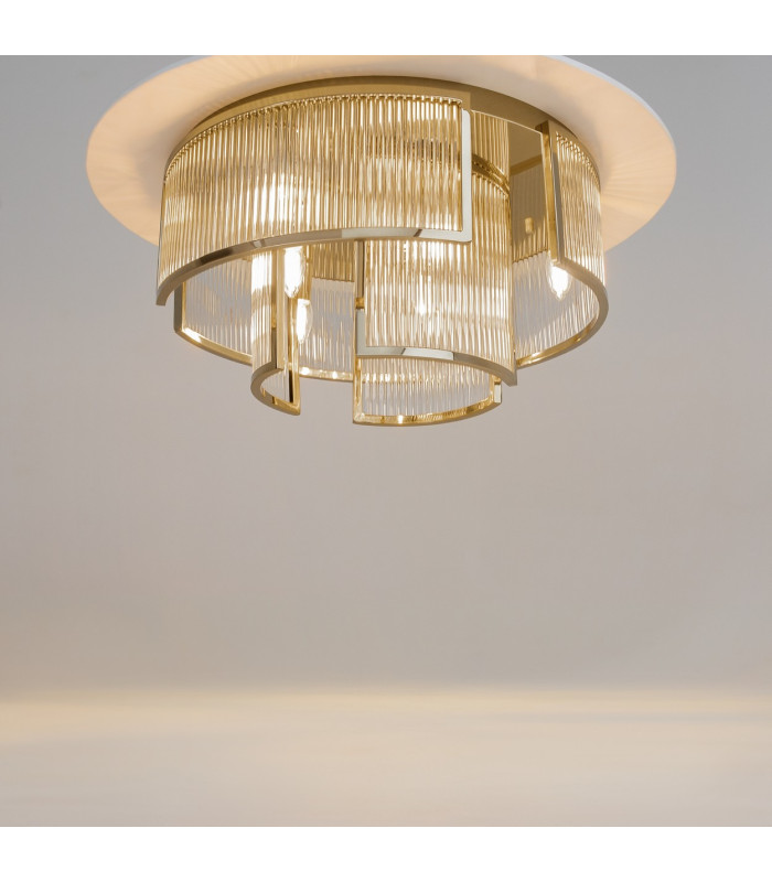 Frame Modern 55cm Cylindrical Ceiling Light Gold 6xE14 Glass Shade-5