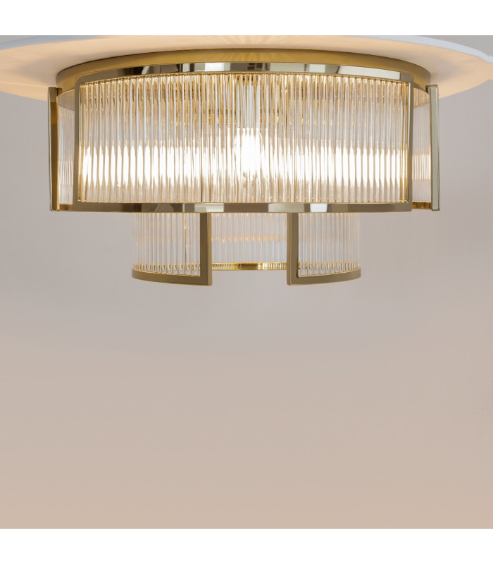 Frame Modern 55cm Cylindrical Ceiling Light Gold 6xE14 Glass Shade-6