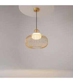 Levitation Modern 35cm Wire Frame Pendant Ceiling Light Brass 1xG9 White Shade-2