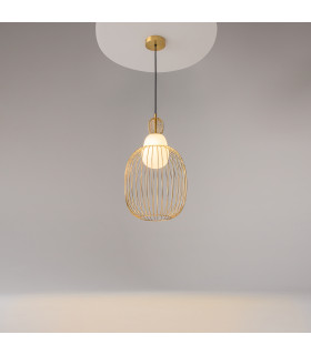Levitation Modern 25cm Wire Frame Pendant Ceiling Light Brass 1xG9 White Shade-2