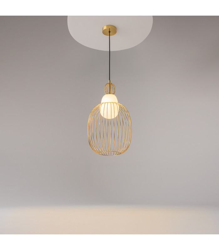 Levitation Modern 25cm Wire Frame Pendant Ceiling Light Brass 1xG9 White Shade-2