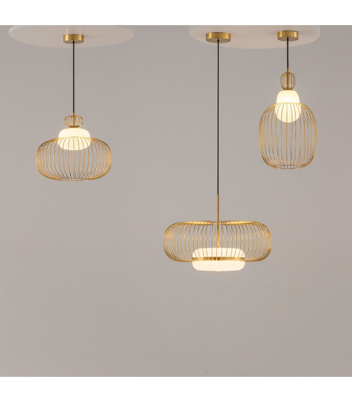 Levitation Modern 35cm Wire Frame Pendant Ceiling Light Brass 1xG9 White Shade-4