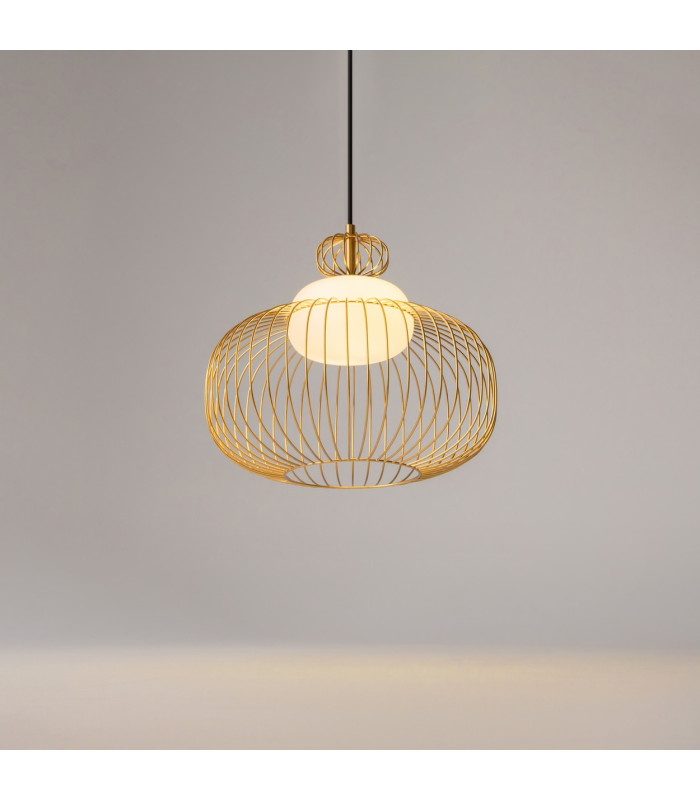 Levitation Modern 35cm Wire Frame Pendant Ceiling Light Brass 1xG9 White Shade-5