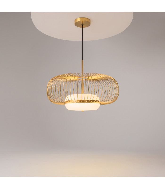 Levitation Modern Wire Frame Pendant Ceiling Light Brass 3000K 500lm White Shade-2