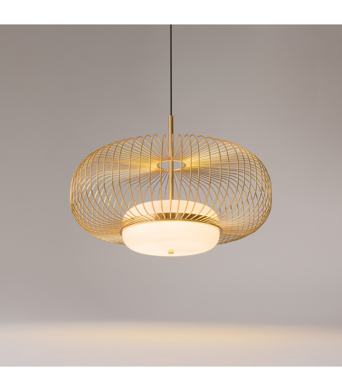 Levitation Modern Wire Frame Pendant Ceiling Light Brass 3000K 500lm White Shade-5
