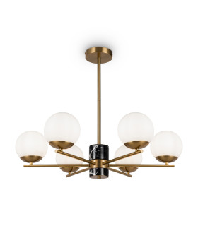 Marble Modern Multi Arm Pendant Ceiling Light Brass 6xE27 White Shade-1