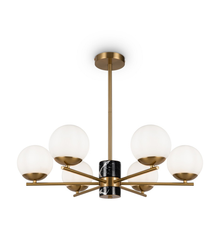 Marble Modern Multi Arm Pendant Ceiling Light Brass 6xE27 White Shade-1