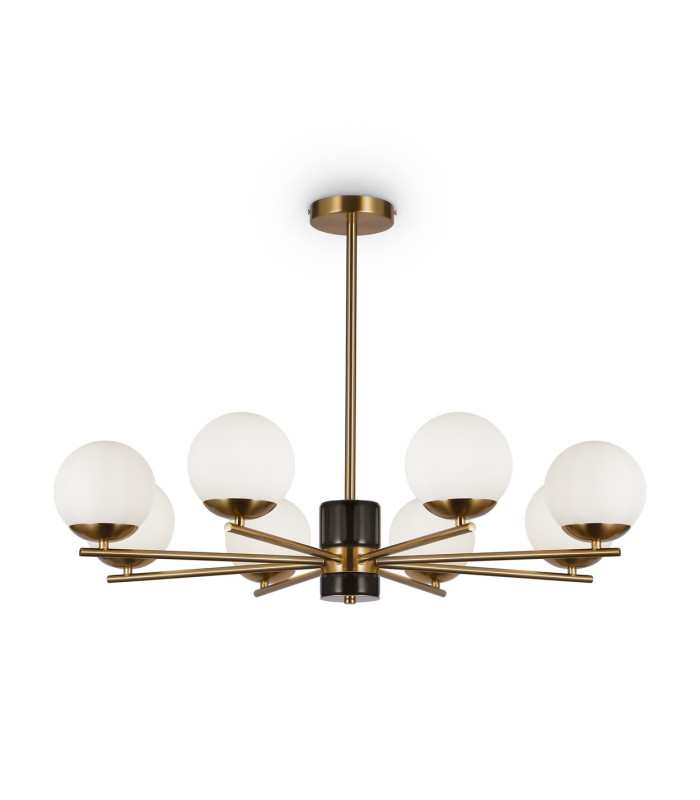 Marble Modern Multi Arm Pendant Ceiling Light Brass 8xE27 White Shade-1