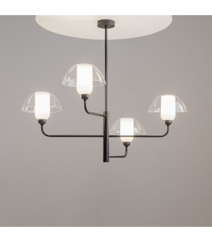 Memory Modern Multi Arm Pendant Ceiling Light Black 4xE14 Glass Shade-2