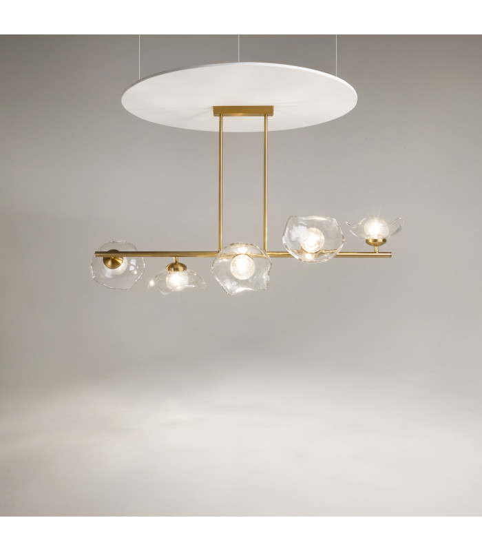 Miracle Modern Bar Pendant Ceiling Light Brass 5xG9 Glass Shade-2