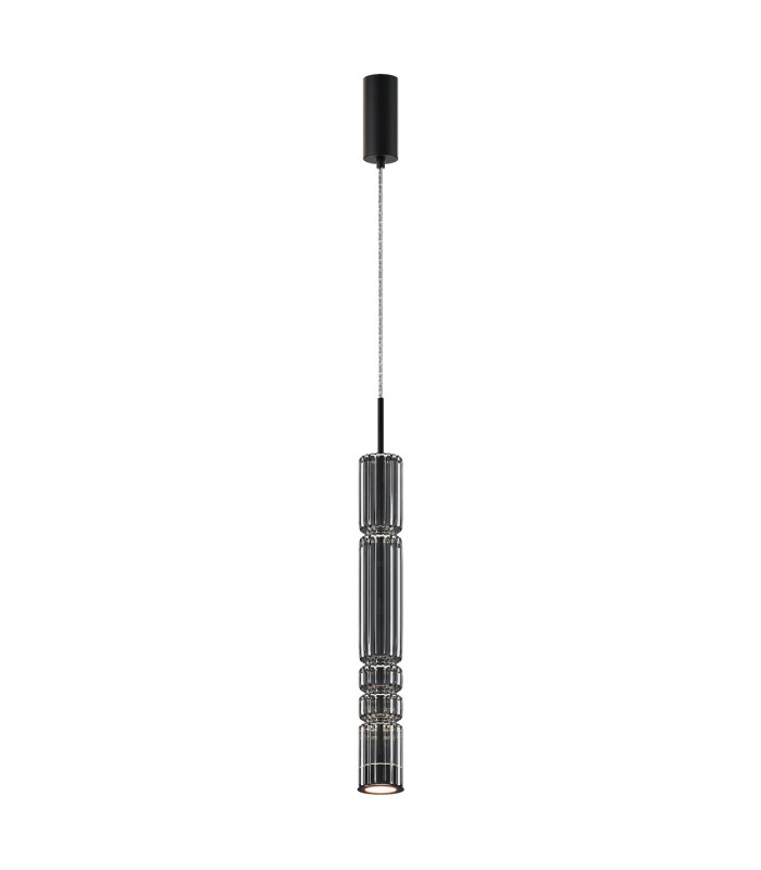 Ordo Modern Tall Slim Pendant Ceiling Light Black 3000K 920lm Smoky Shade-1