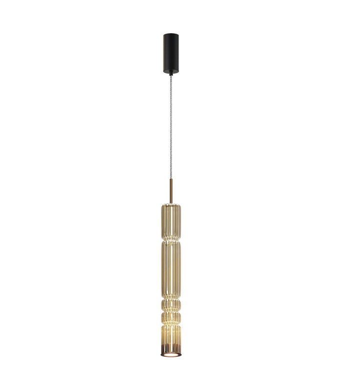 Ordo Modern Tall Slim Pendant Ceiling Light Black 3000K 920lm Cognac Shade-1
