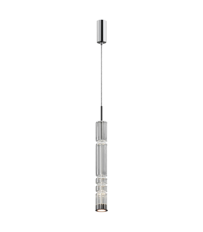Ordo Modern Tall Slim Pendant Ceiling Light Chrome 3000K 920lm Glass Shade-1