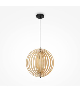 Roots Modern 43cm Spherical Pendant Ceiling Light Black 1xE27 Beige Shade-1