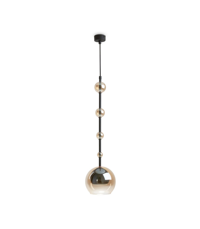 Ros Modern Dome Pendant Ceiling Light Black 1xGU10 Amber Shade-1