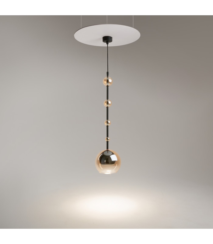 Ros Modern Dome Pendant Ceiling Light Black 1xGU10 Amber Shade-2