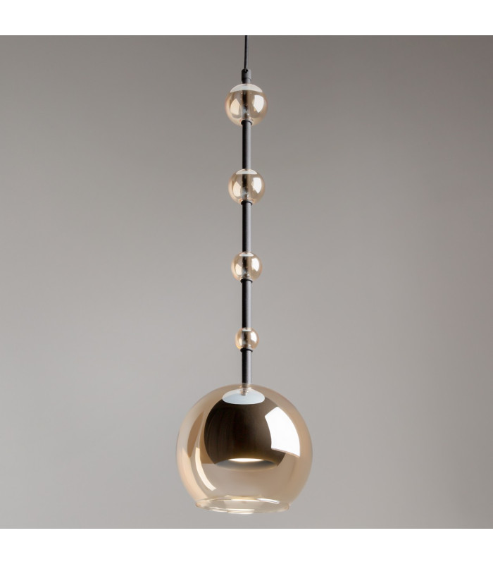 Ros Modern Dome Pendant Ceiling Light Black 1xGU10 Amber Shade-4