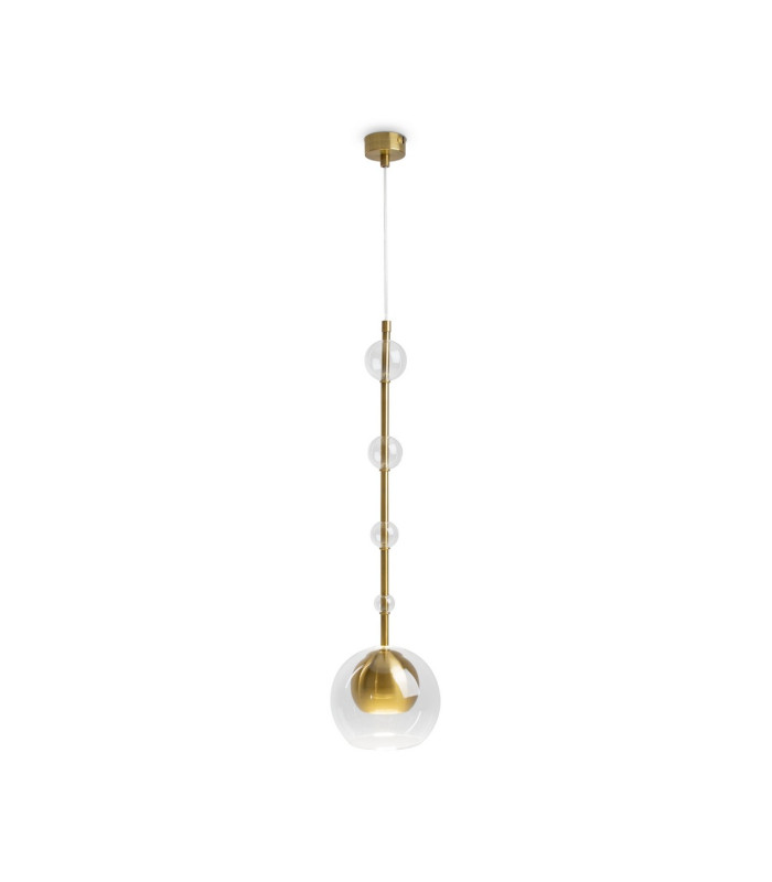 Ros Modern Dome Pendant Ceiling Light Brass 1xGU10 Glass Shade-1