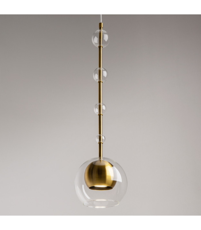 Ros Modern Dome Pendant Ceiling Light Brass 1xGU10 Glass Shade-4