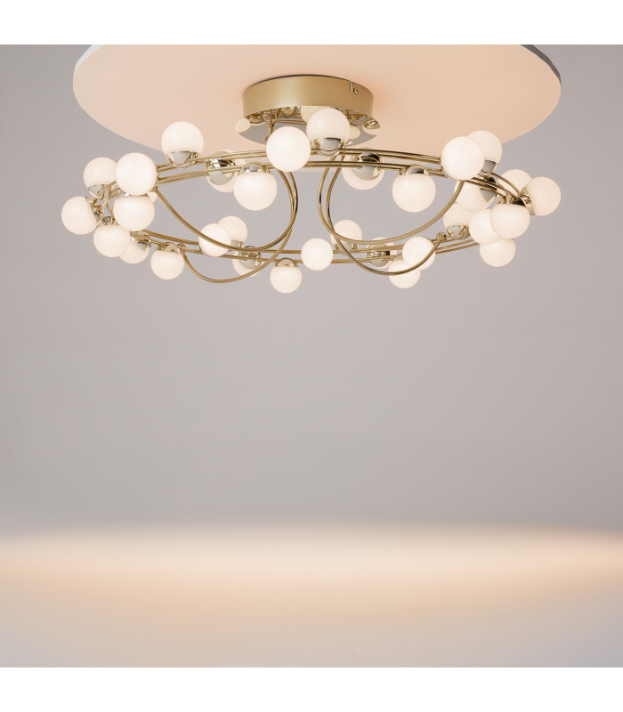 Tessara Modern Integrated LED Semi Flush Ceiling Light Gold 3000K 4100lm White Shade-2