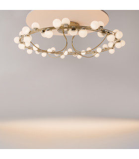 Tessara Modern 80cm Integrated LED Semi Flush Ceiling Light Gold 3000K 5600lm White Shade-2