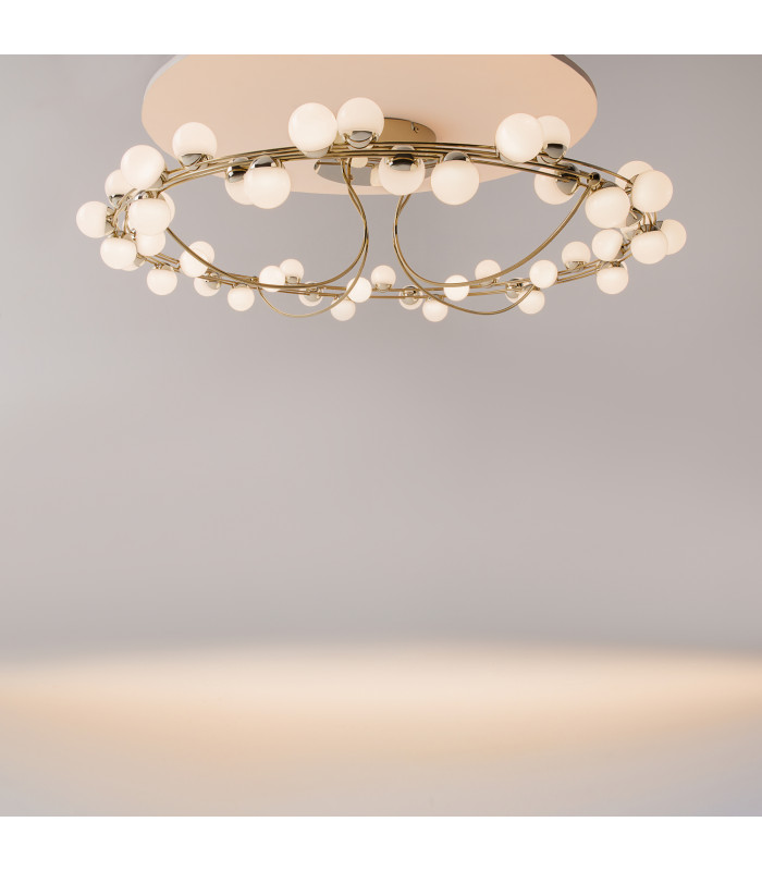 Tessara Modern 80cm Integrated LED Semi Flush Ceiling Light Gold 3000K 5600lm White Shade-2