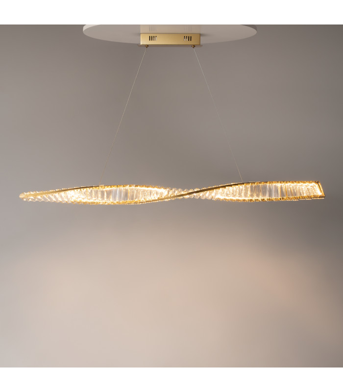 Krone Modern 120cm Bar Pendant Ceiling Light Brass 3000K 2600lm Crystal Shade-2