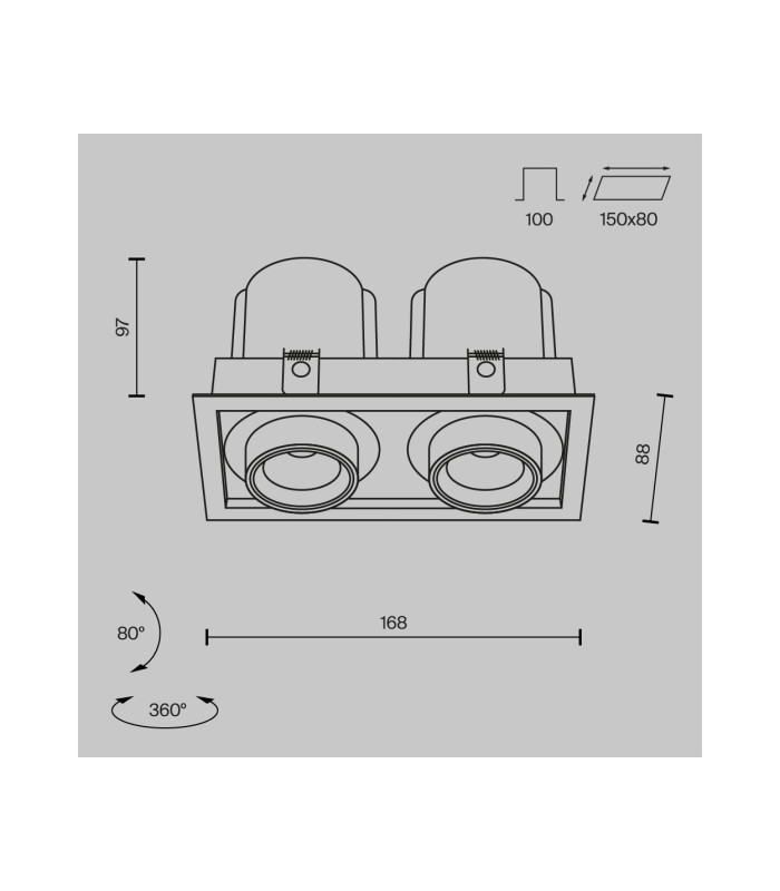 Hidden Twin Recessed Downlight Black 3000K 1400lm-3