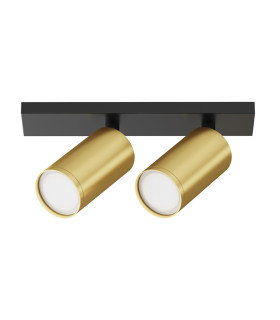 Focus S Twin Ceiling Spotlight Black 2xGU10 Brass Shade-1