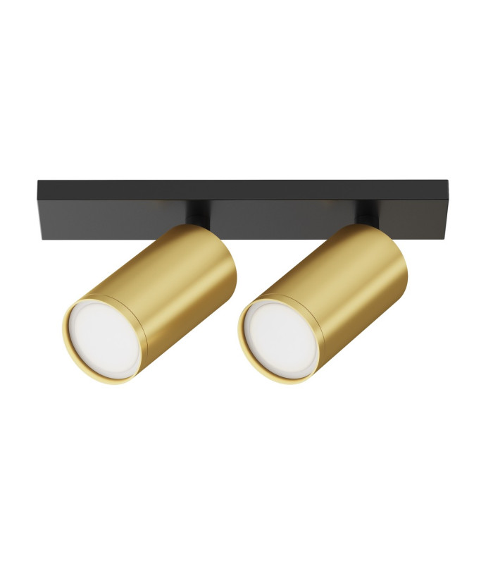 Focus S Twin Ceiling Spotlight Black 2xGU10 Brass Shade-1