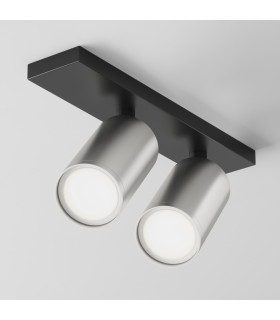 Focus S Twin Ceiling Spotlight Black 2xGU10 Matte Silver Shade-1