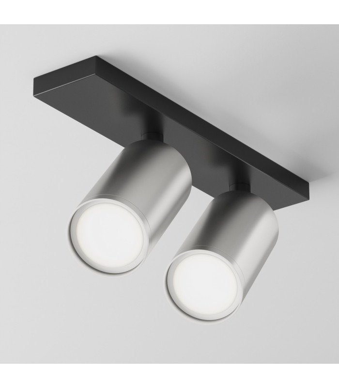 Focus S Twin Ceiling Spotlight Black 2xGU10 Matte Silver Shade-1