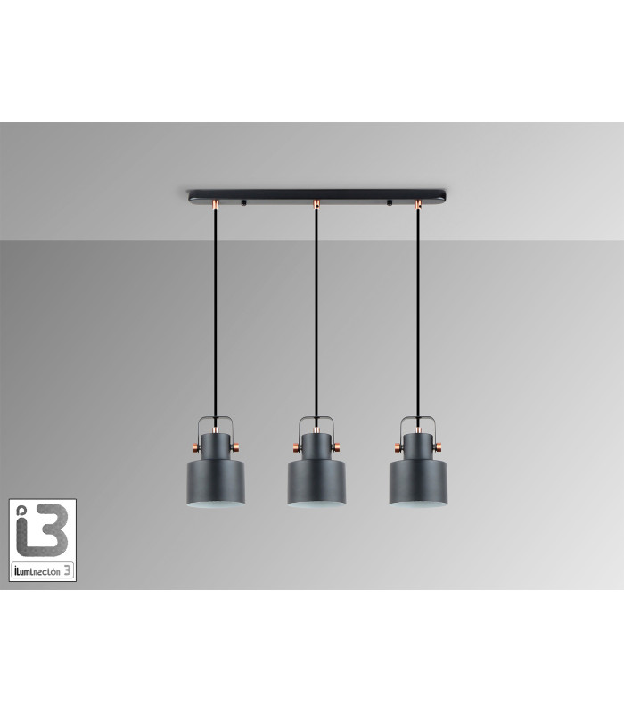Erika Bar Pendant Ceiling Light Black Copper 3xE27-3