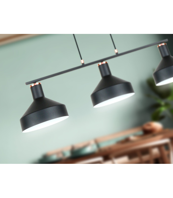 Irias Bar Pendant Ceiling Light Black Copper 3xE27-3