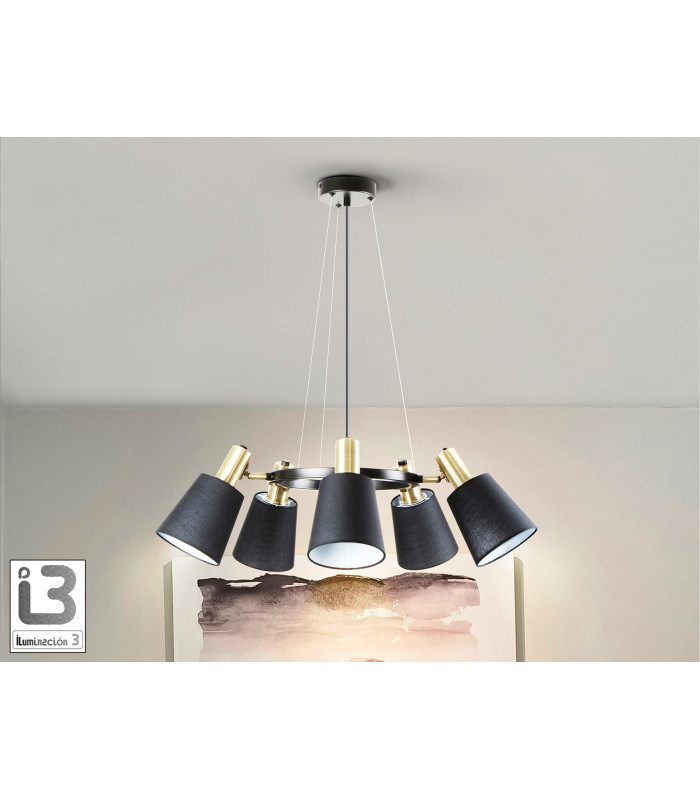 Gisela Multi Arm Pendant Ceiling Light Black Brass 5xE27-1