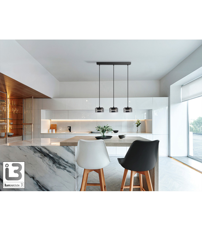 Olaia Bar Pendant Ceiling Light Black Smoky 3xGX53 3000K 660lm-2