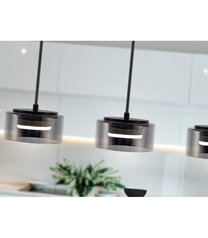 Olaia Bar Pendant Ceiling Light Black Smoky 3xGX53 3000K 660lm-3