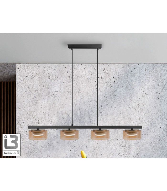 Olaia Bar Pendant Ceiling Light Black Amber 4xGX53 3000K 660lm-1