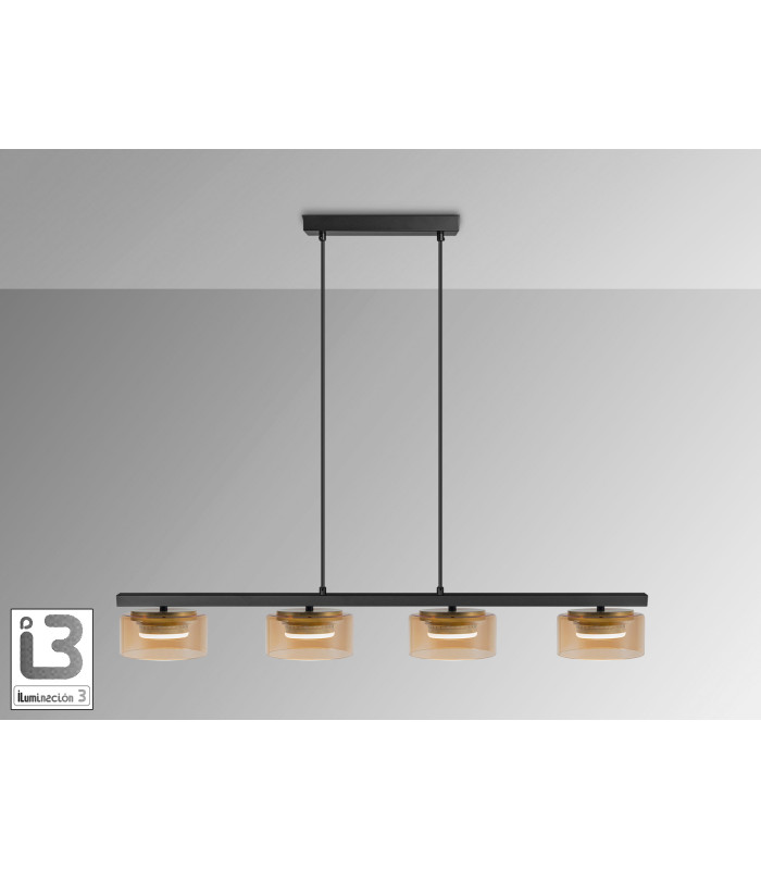 Olaia Bar Pendant Ceiling Light Black Amber 4xGX53 3000K 660lm-4