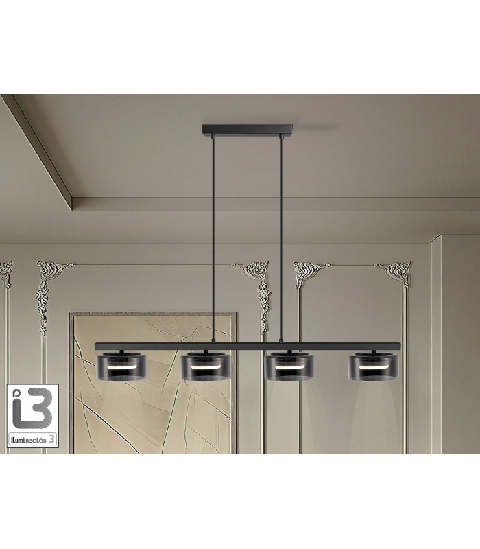 Olaia Bar Pendant Ceiling Light Black Smoky 4xGX53 3000K 660lm-1