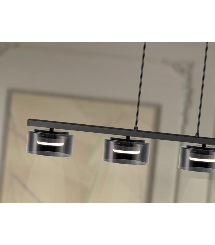 Olaia Bar Pendant Ceiling Light Black, Smoky 4xGX53 3000K 660lm