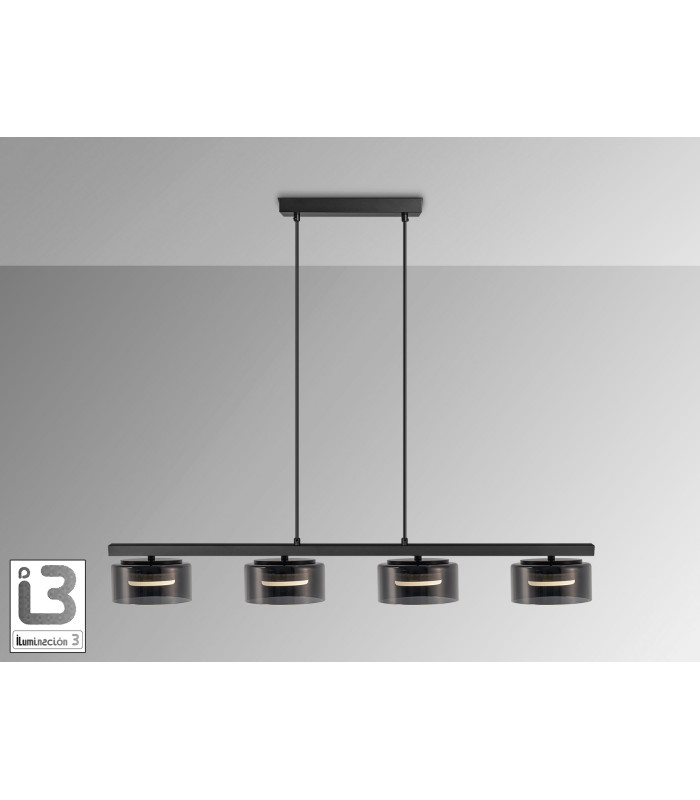 Olaia Bar Pendant Ceiling Light Black, Smoky 4xGX53 3000K 660lm